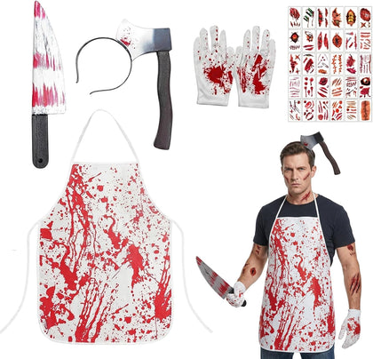 Butcher Costume Set, Scary Halloween Costumes with Apron and Props