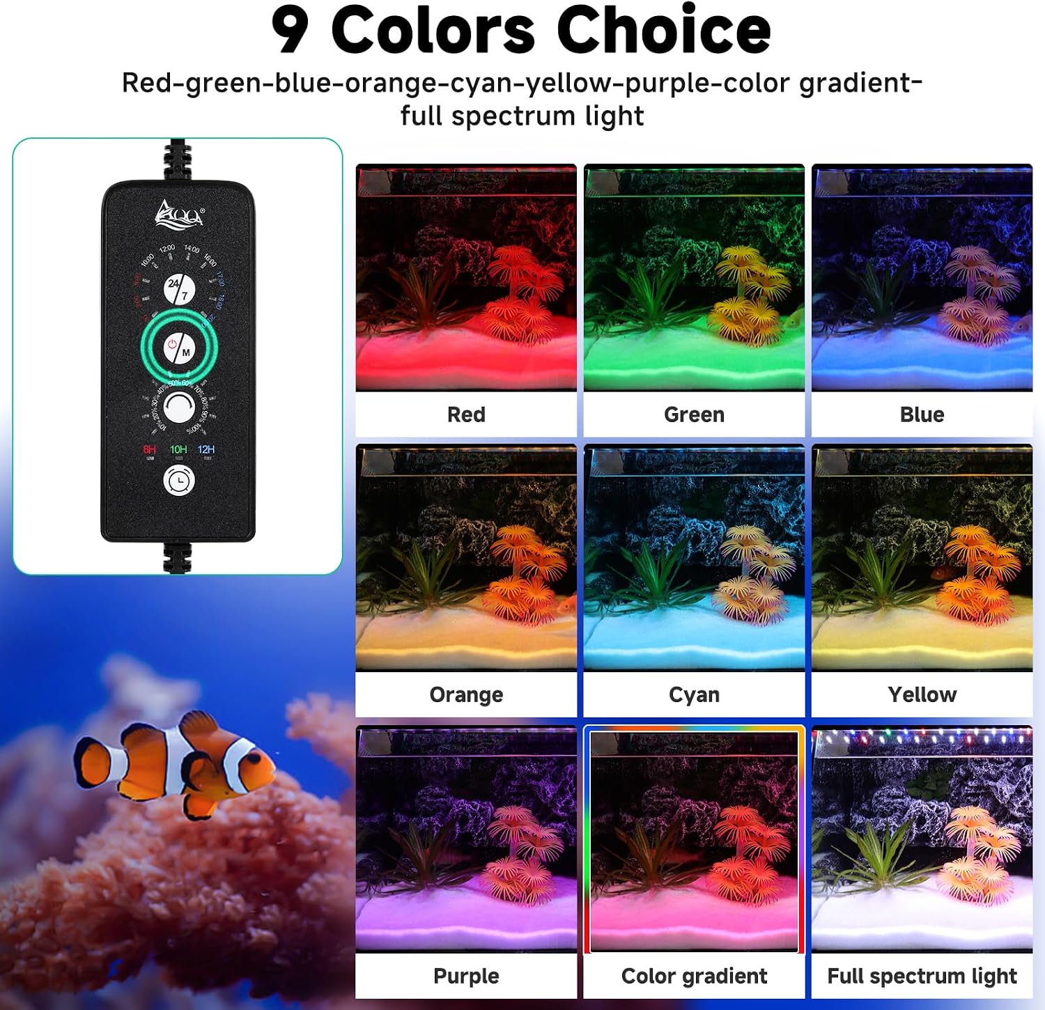 LED Aquarium Light, 24/7 & DIY Mode Full Spectrum Fish Tank Light | Adjustable Timer/Brightness, Extendable Bracket