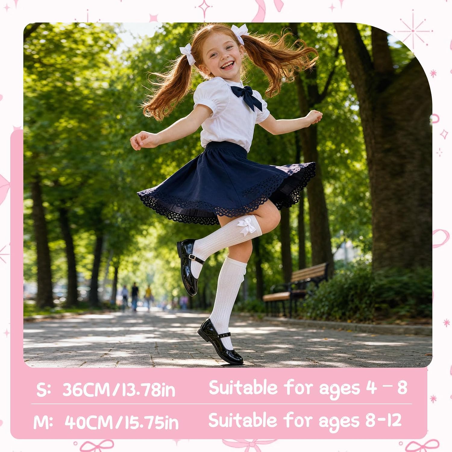 4 Pairs Girls Bow Knee High Socks Girls School Socks, 4-12 Years | Multicolor Choice with Cute Bow for Girls' School