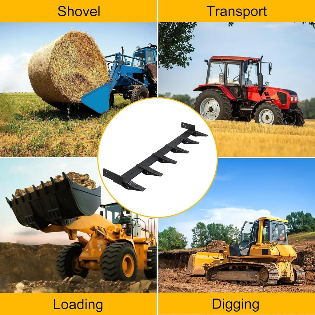 Bucket Tooth Bar, 59" Tractor Bucket Teeth, Steel Bucket Tooth Kit for Loader Tractor, Bolt On Design for Bucket Protection and Soil Excavation