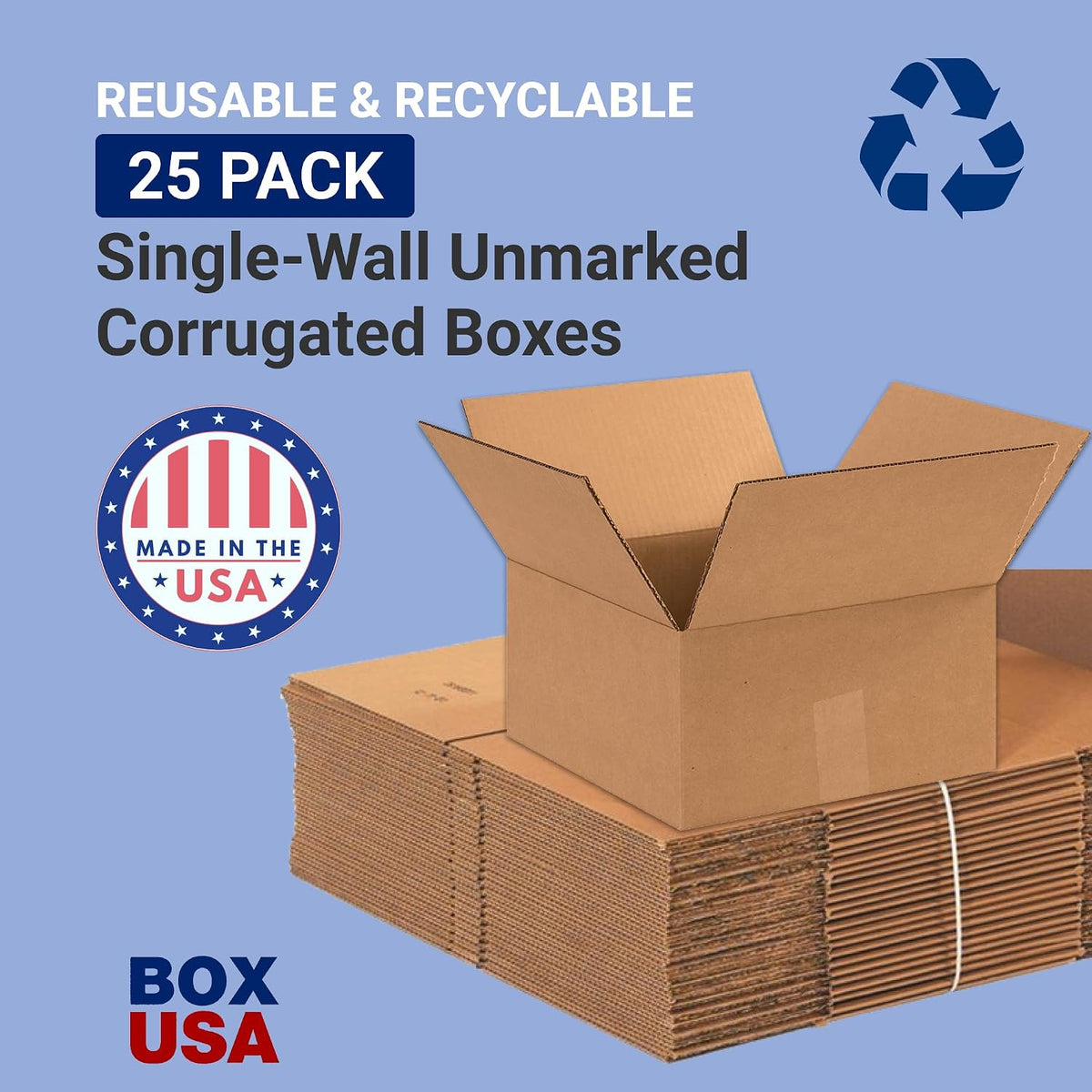 Shipping Boxes 12"L x 12"W x 6"H 25-Pack Flat Corrugated Cardboard Box for Packing, Moving and Storage