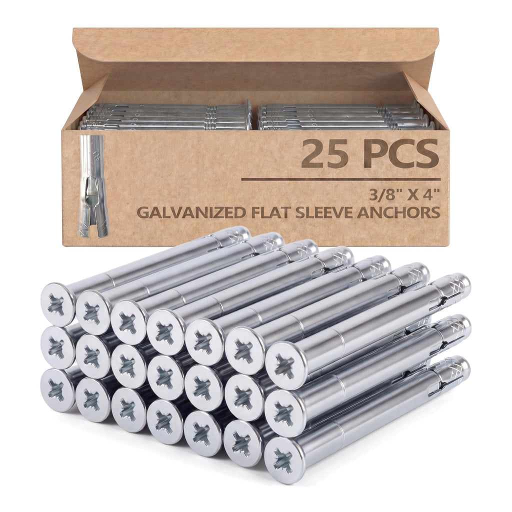 25 Pack 3/8" x 4" Flat Head Sleeve Anchors