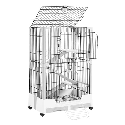 Rolling Small Animal Cage 4 Level Pet Cage with Open Top&Pull-Out Tray for Rabbits, Guinea Pigs, Ferrets and Chinchillas