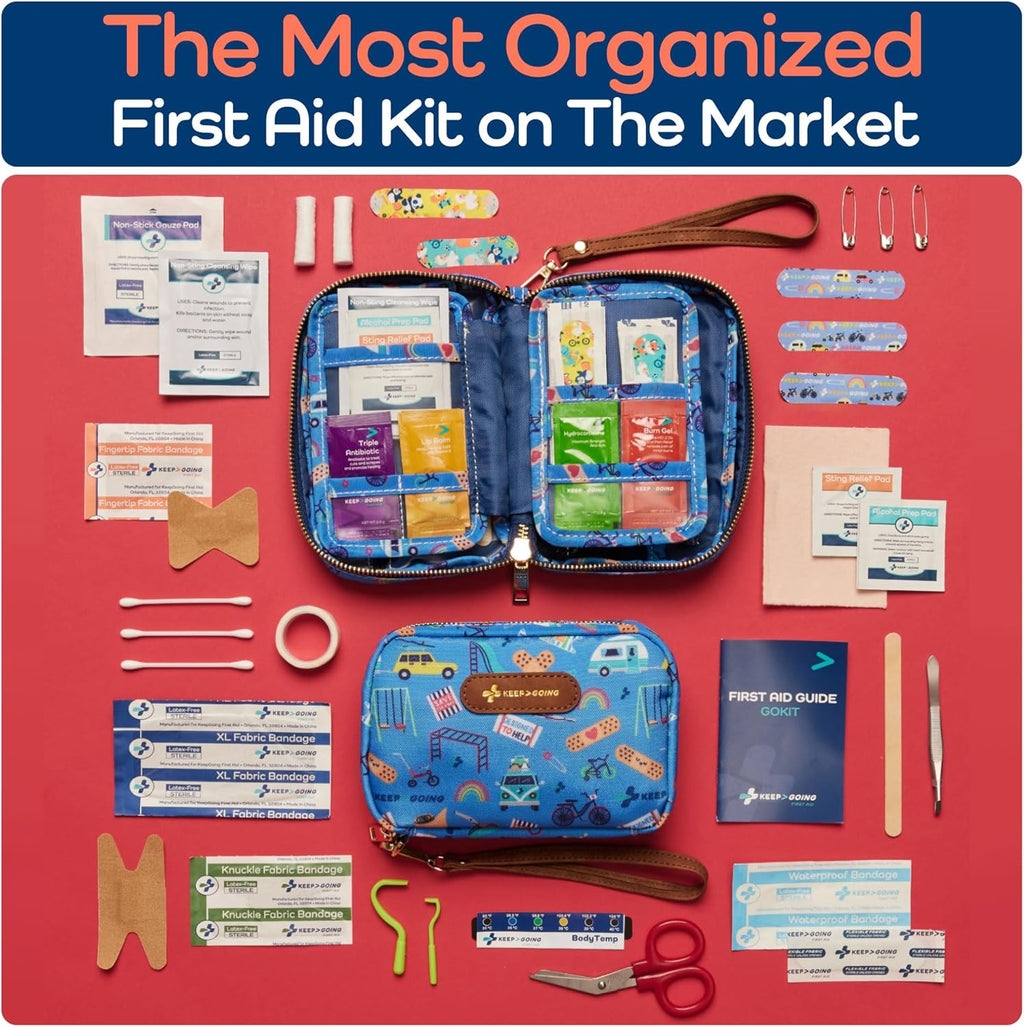KeepGoing Travel First Aid Kit for Kids – 130 Pc. for Car, Home, Purse, Diaper Bag & Backpack with Latex-Free