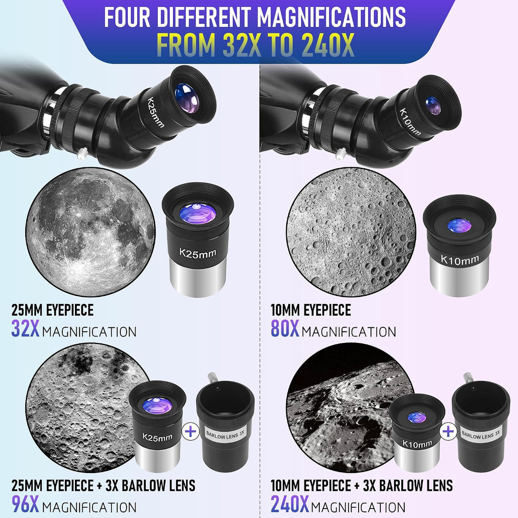 Telescope for Adults High Powered, 90mm Aperture 800mm Refractor | Professional Telescopes, for Astronomy Beginners