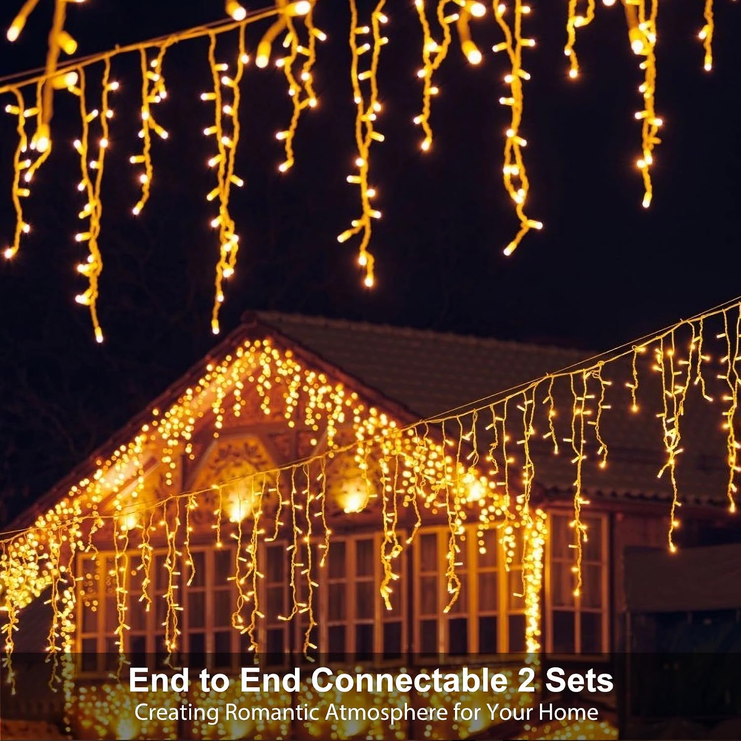 Icicle LED Christmas Lights Outdoor , 520 LED 49.2FT 8 Modes with 80 Drops Warm White Icicle Lights,Remote Control