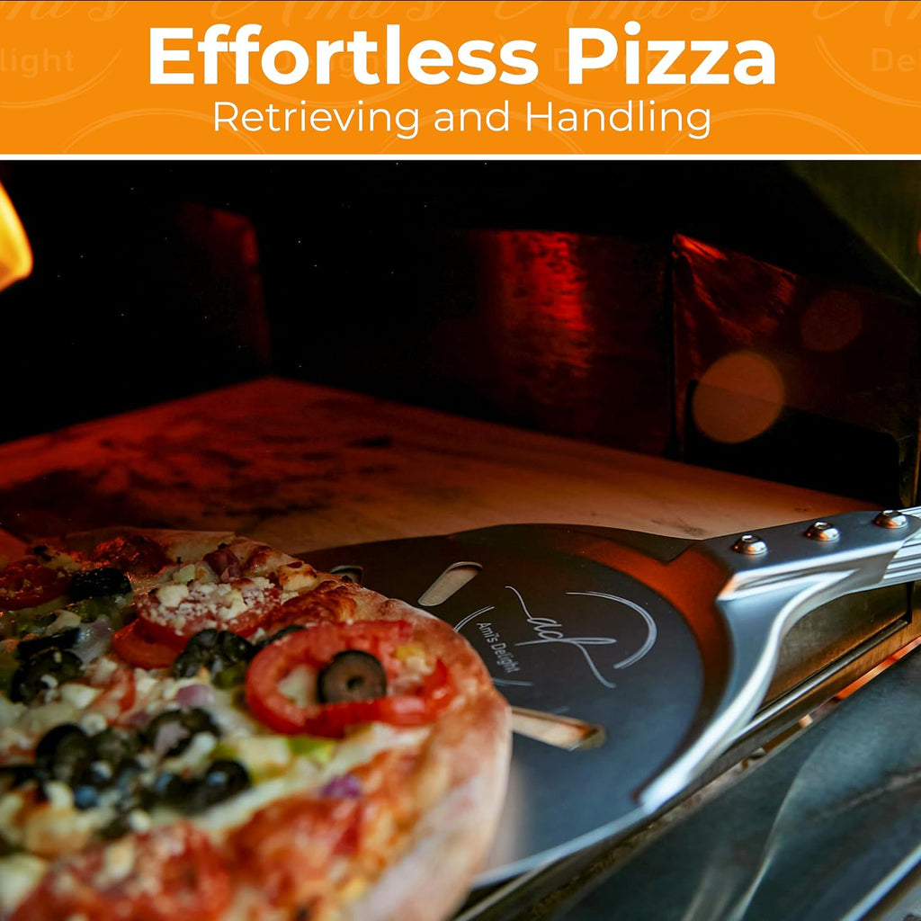 Ami’s Delight 8-Inch Perforated Pizza Turning Peel with Free Pizza Cutter | Lightweight Aluminum Pizza Peel Spinner
