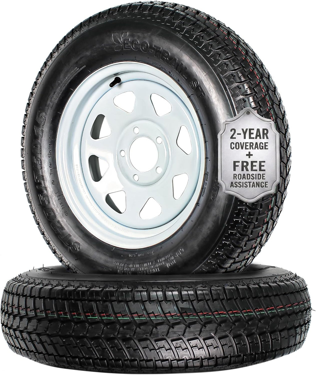2 Pack Trailer Tire Assembly ST205/75D15 Load C 5 Lug White
