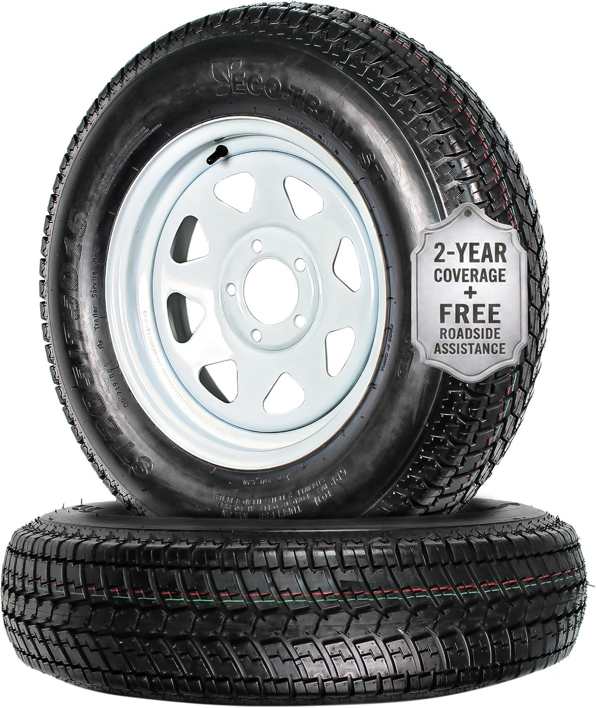 2 Pack Trailer Tire Assembly ST205/75D15 Load C 5 Lug White