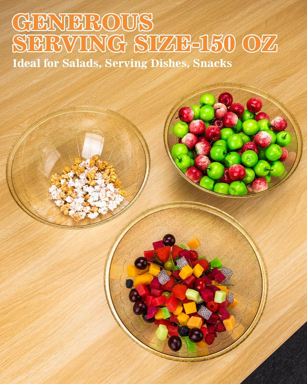 150 Oz Glitter Gold Plastic Serving Bowls, 4 Pack