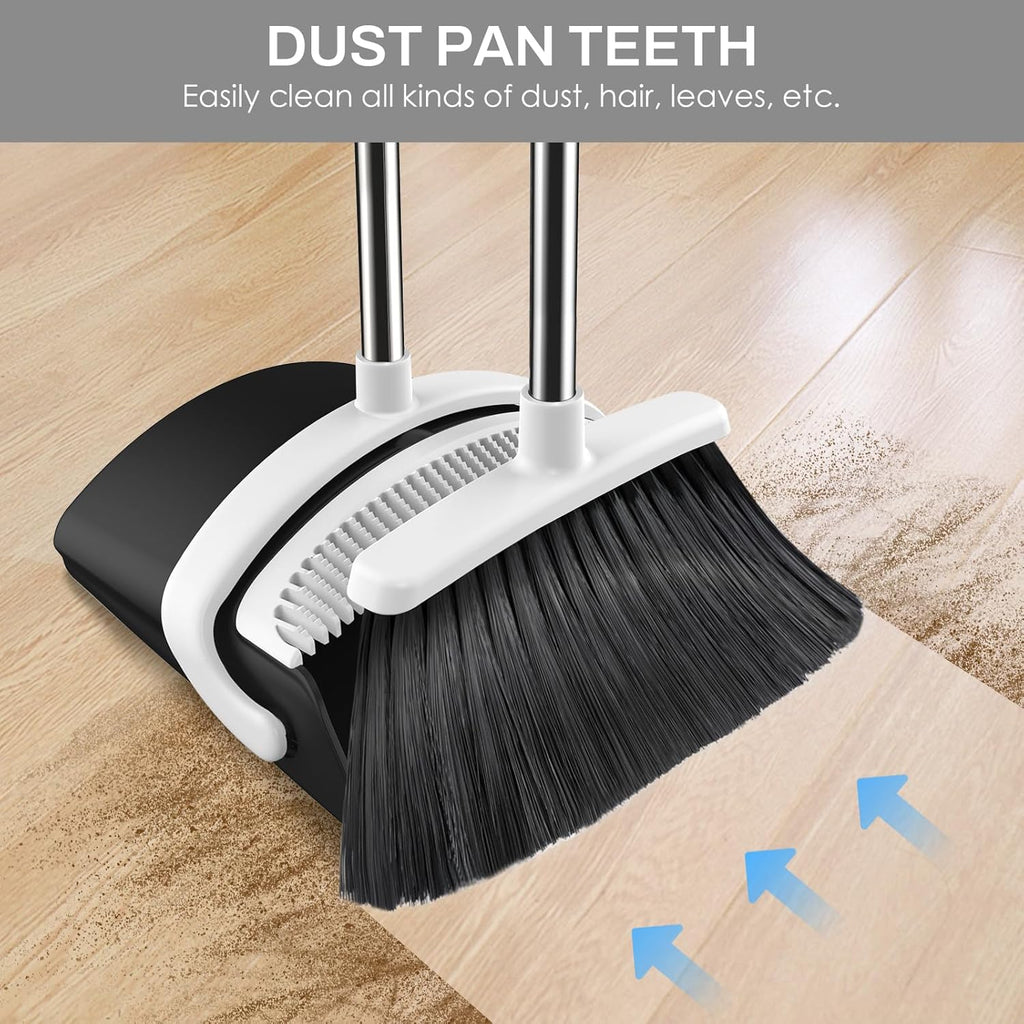 Broom and Dustpan Set for Home, 51-in Long Adjustable Handle Angle Broom and Dustpan Combo Set with Dust Pan Teeth to