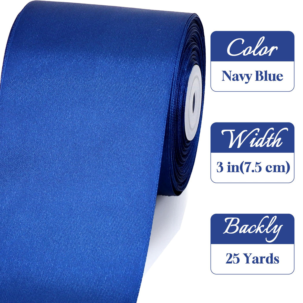 3 Inch x 25 Yards Navy Blue Satin Ribbon Gift Wrapping Ribbon