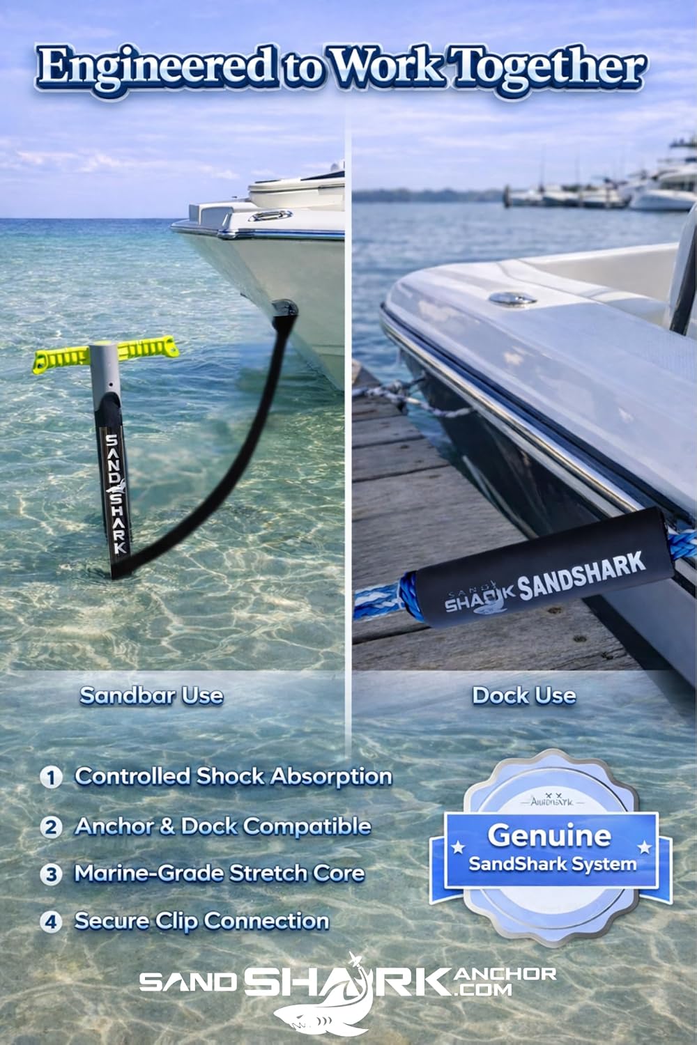 SandShark Premium Anchor Bungee Dock Line. Boat Accessories Anchor Line Absorbs Shock to Anchors and Docks