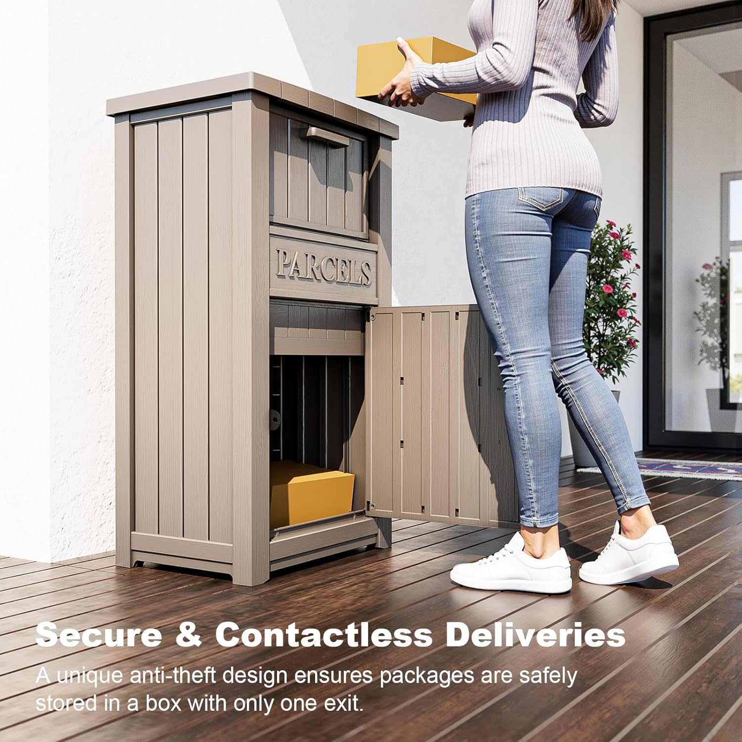 Package Delivery Box for Outside, Large Parcel Drop Box with Lockable Secure, Waterproof and Anti-Theft Storage for