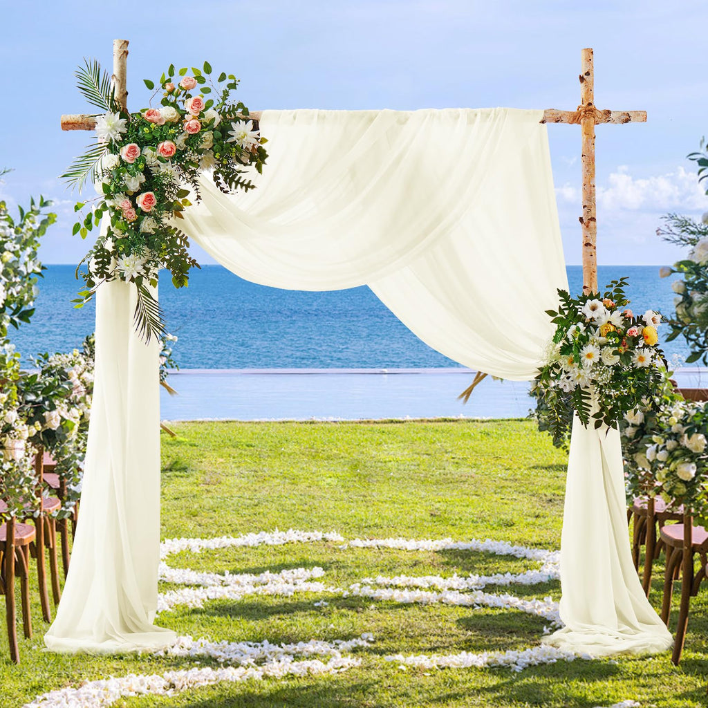 2 Panels Wedding Arch Draping Fabric Ivory Sheer Drapes