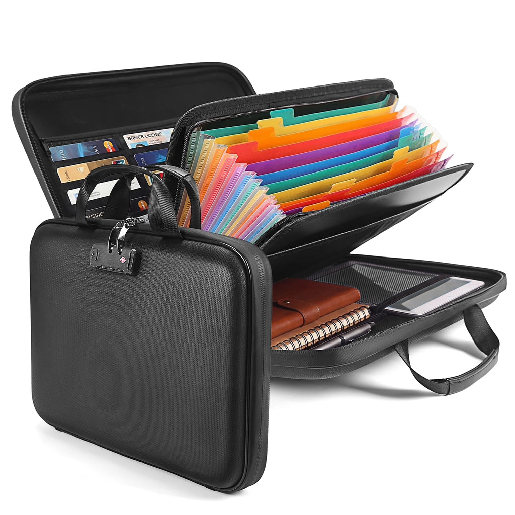 Fireproof Document Boxes with TSA Lock, Upgraded 16 Pockets Fireproof＆Water Resistant File Organizer, Hard-Shell Safe