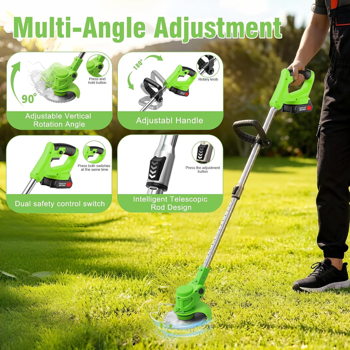 3-in-1 Cordless Weed Wacker: 21V Battery Powered Weed Eater | Electric Brush Cutter Lawn Edger with 2 x 2000mAh