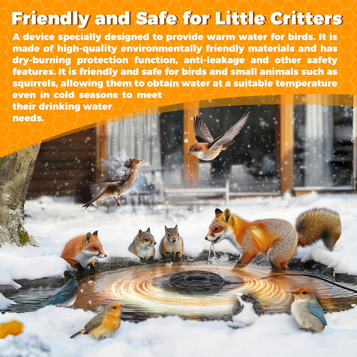 Bird Bath Heater, 70W Submersible Pond Deicer Bird Bath Deicer Birdbath Water Heater Thermostatic Control Power