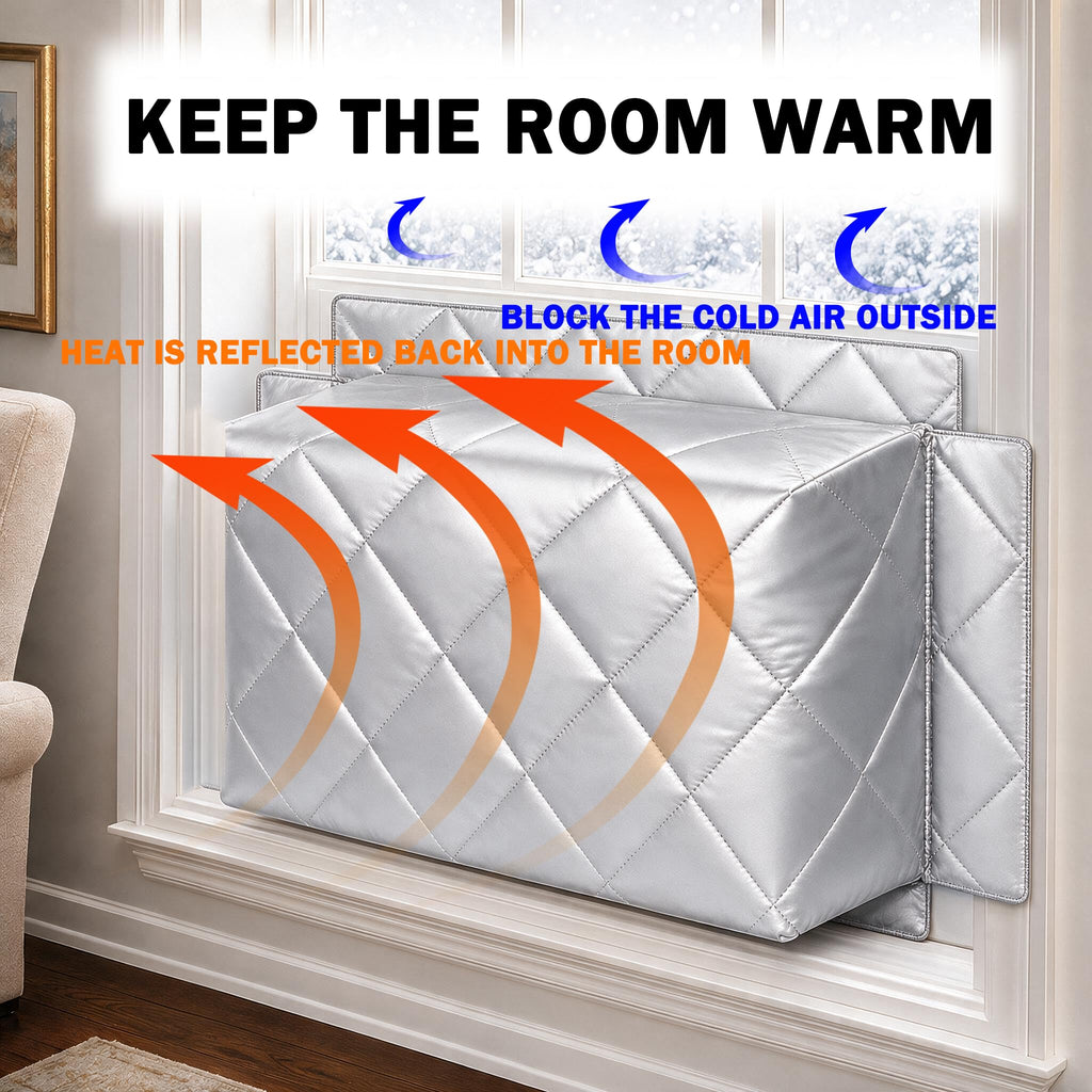 Window AC Cover Inside with Wind-Proof Wing - Silver Thickened for Winter L