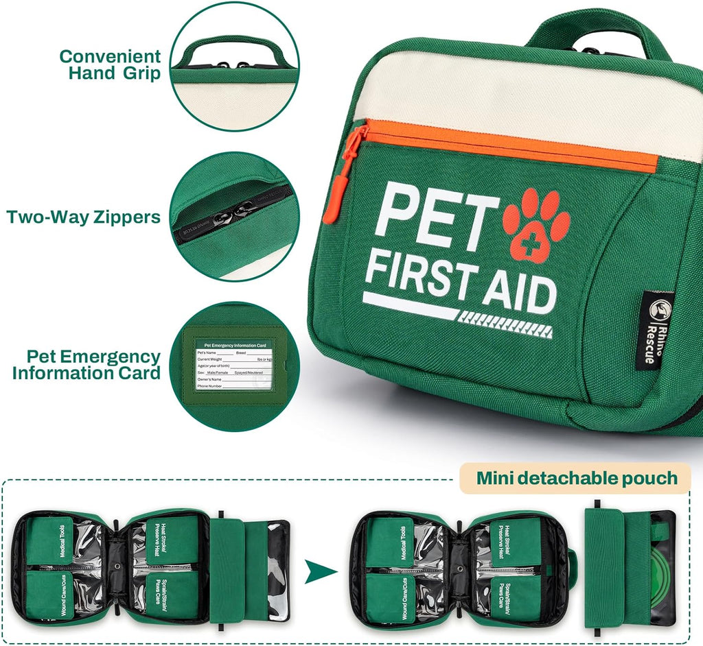 Dog First Aid Kit, Pet Emergency Kit for Dogs & Cats with Thermometer, Toothbrush & Poop Bags for Daily Care, First