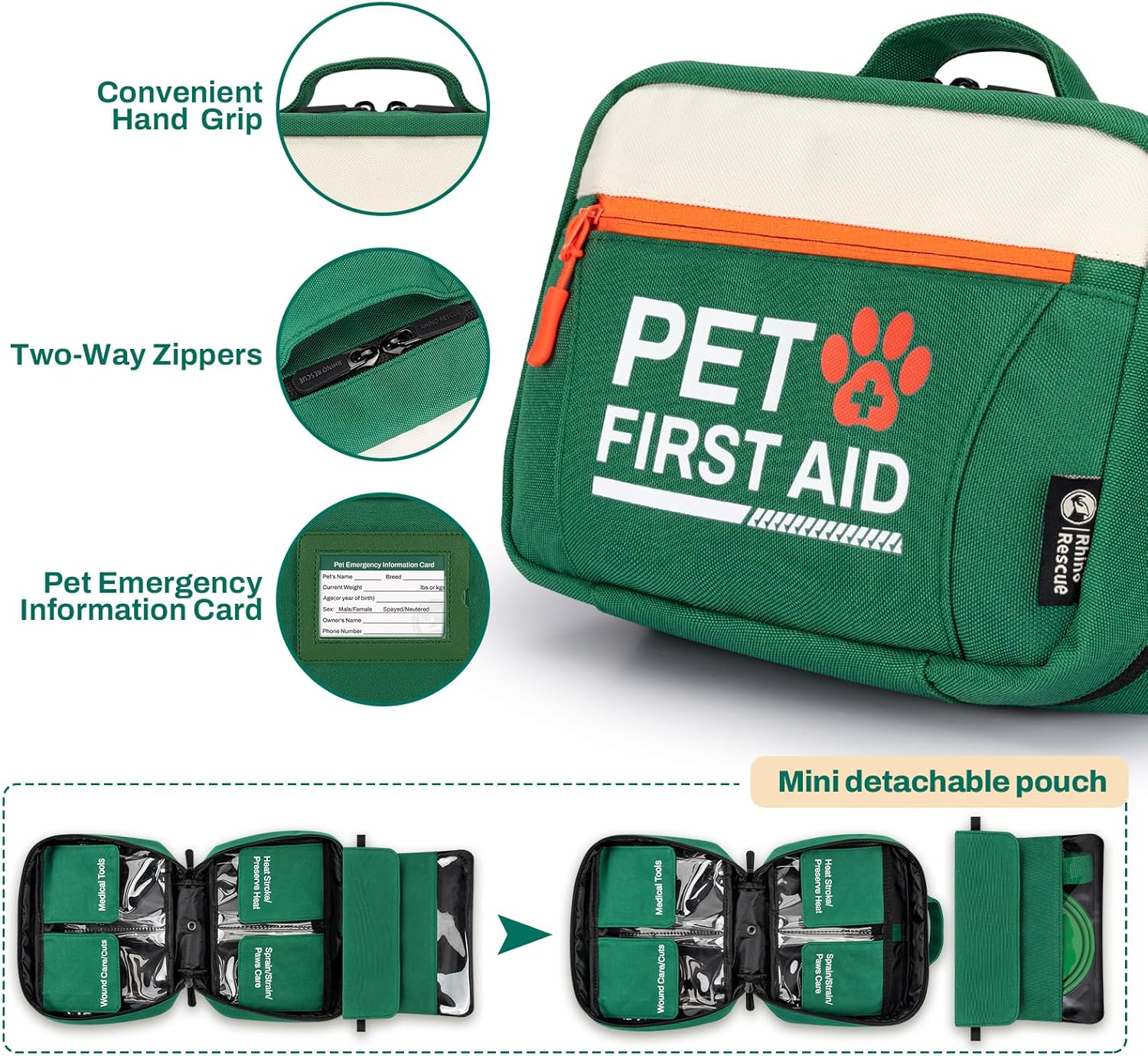 Dog First Aid Kit, Pet Emergency Kit for Dogs & Cats with Thermometer, Toothbrush & Poop Bags for Daily Care, First
