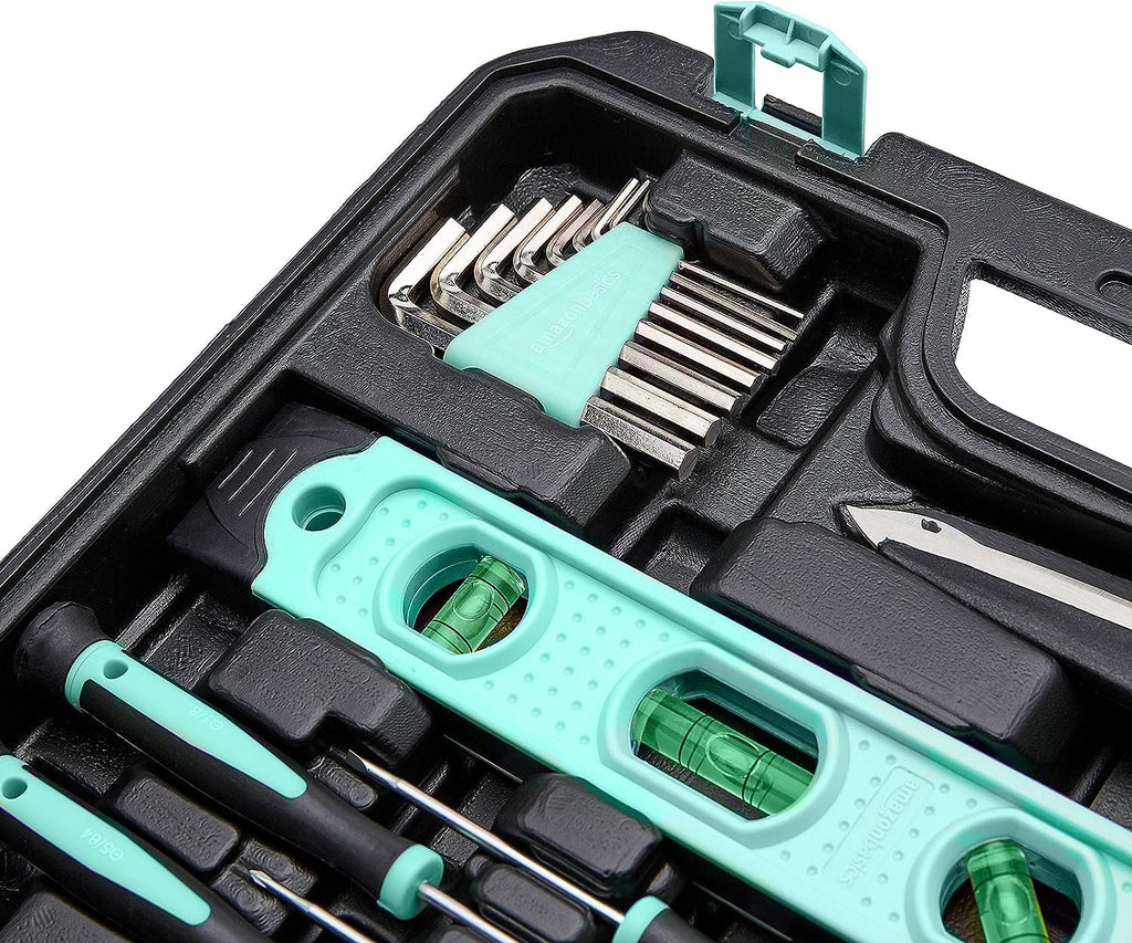 142-Piece Household Tool Kit for Home Repair, Hand Tools with Storage Case, 13.39 x 9.25 x 2.95 inch, Turquoise