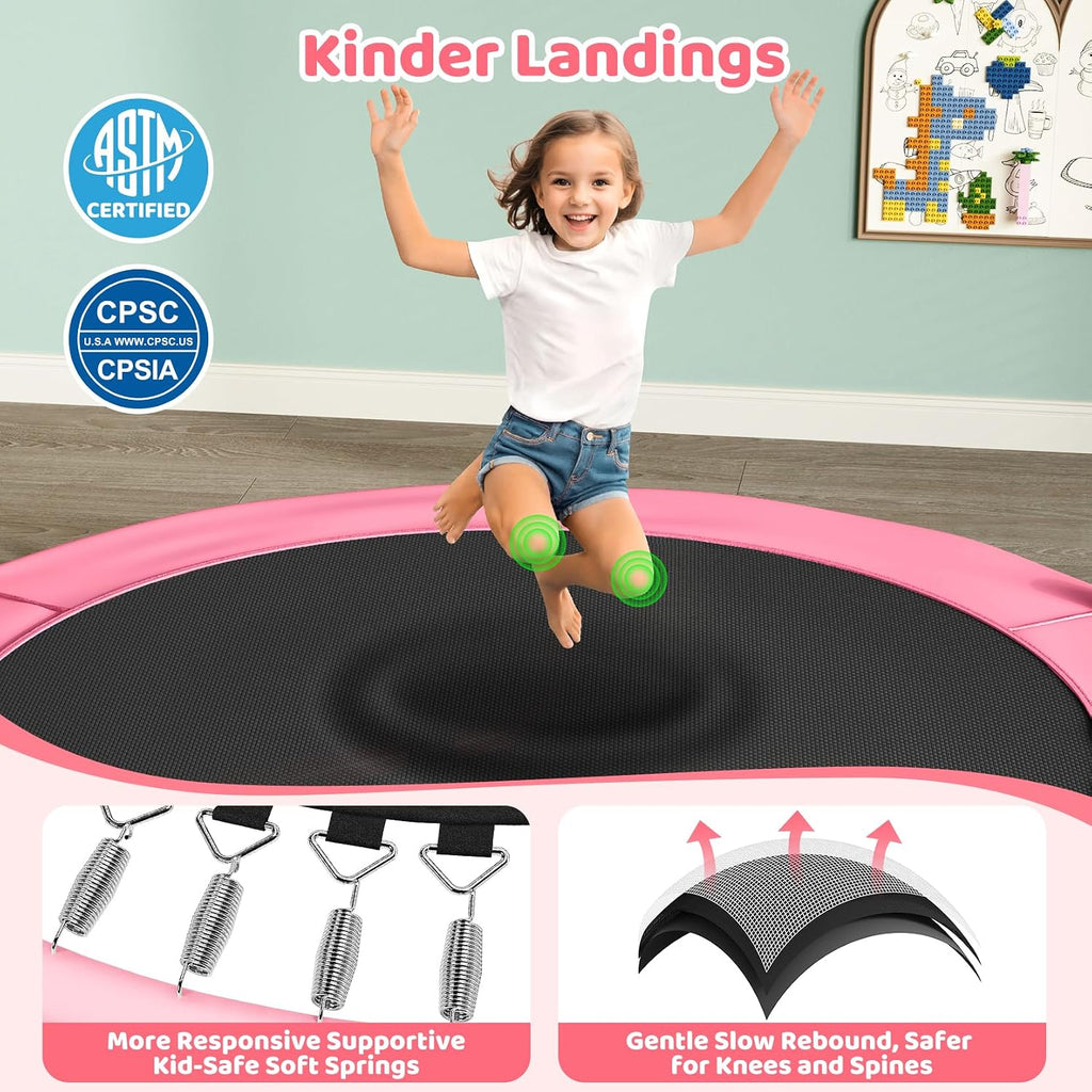 55" Trampoline for Kids with Enclosure, 6-in-1 Toddler Trampoline Indoor Outdoor, Upgrade Full Anti-Rust Tube with