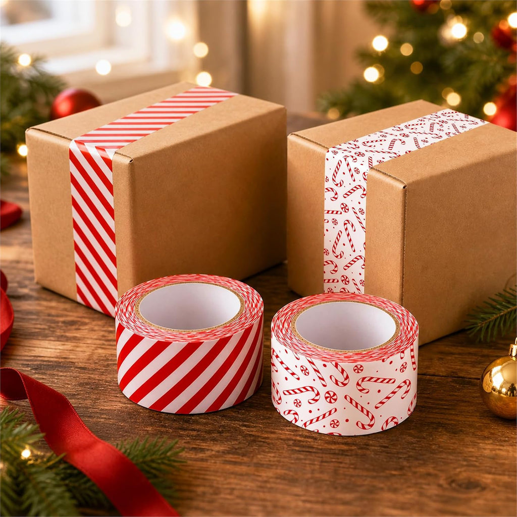 218 Yard Christmas Packing Tape, Candy Cane, 2 Roll