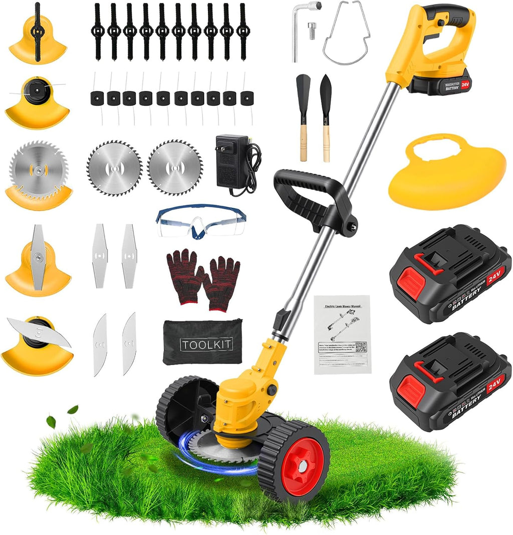 24V Electric Weed Wacker Edger Lawn Tool,2 2.0Ah Battery Powered Weed Eater | 3-in-1 Lightweight Brush Cutter/Lawn