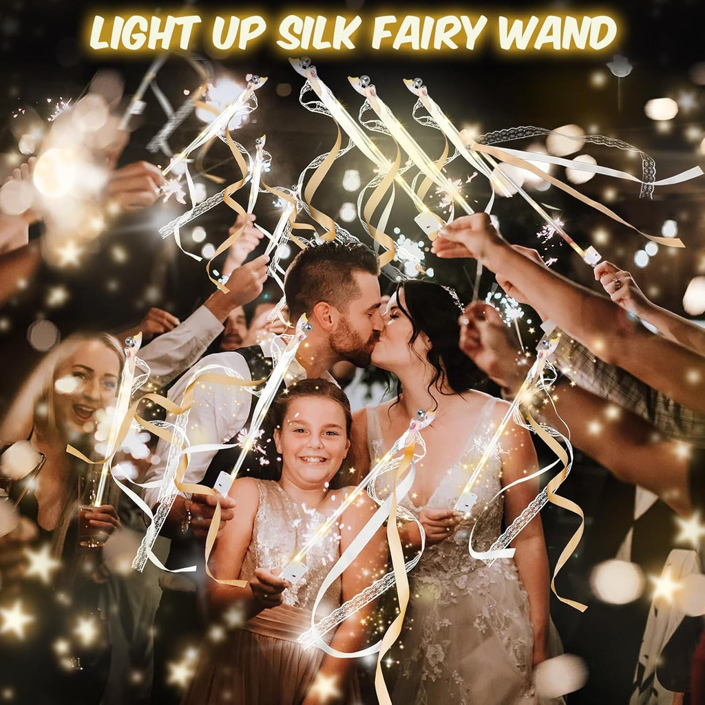 100 PCS Wedding Wands with Lights,Fairy Wands, LED Silk Fairy Wand with Bells for Wedding Send Off, New Year, Raves