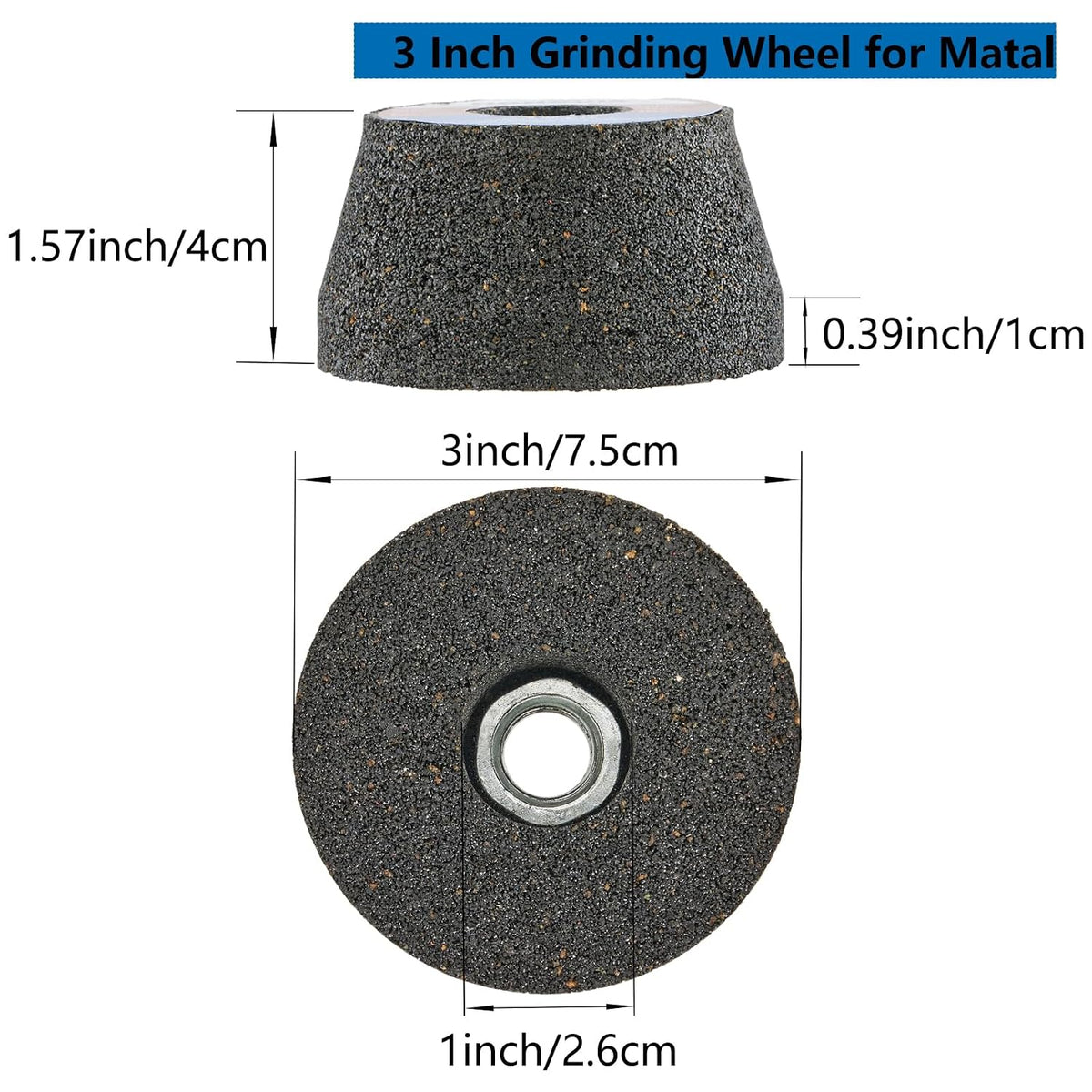 3" Grinding Stone Wheel for Metal, 50 Grit AO Cup, 5/8-11 Arbor