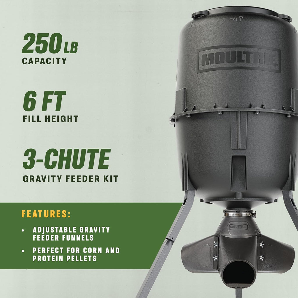 Gravity Deer Feeder - Tripod Game Feeder - Easy Conversion Adapter - Protein Pellet Ready - Rugged No-Power Setup for