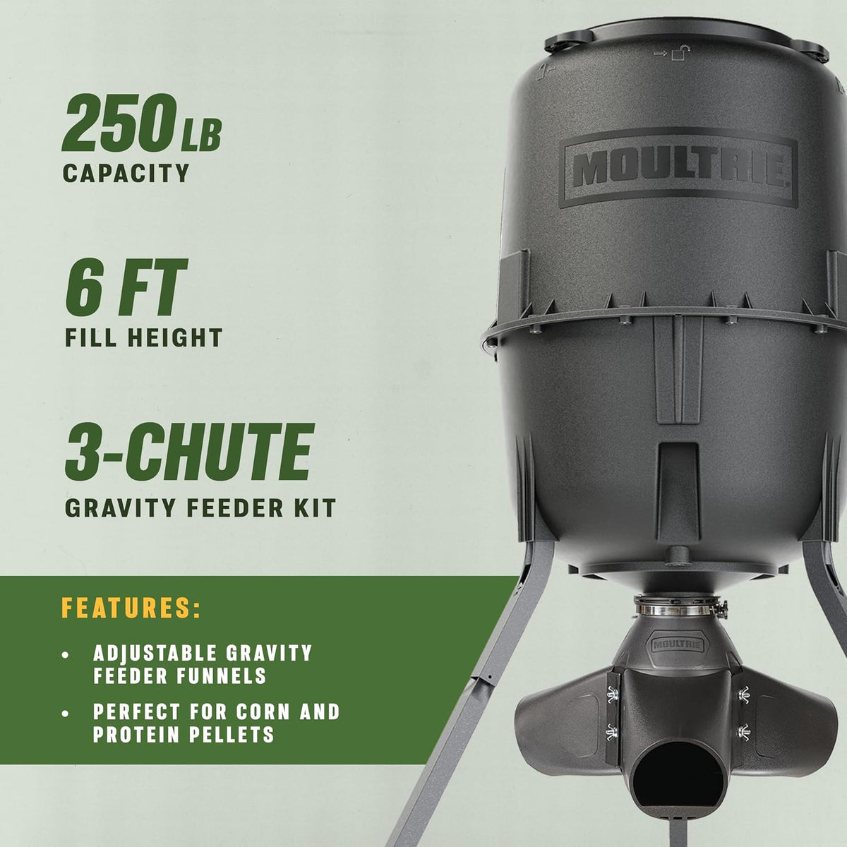 Gravity Deer Feeder - Tripod Game Feeder - Easy Conversion Adapter - Protein Pellet Ready - Rugged No-Power Setup for