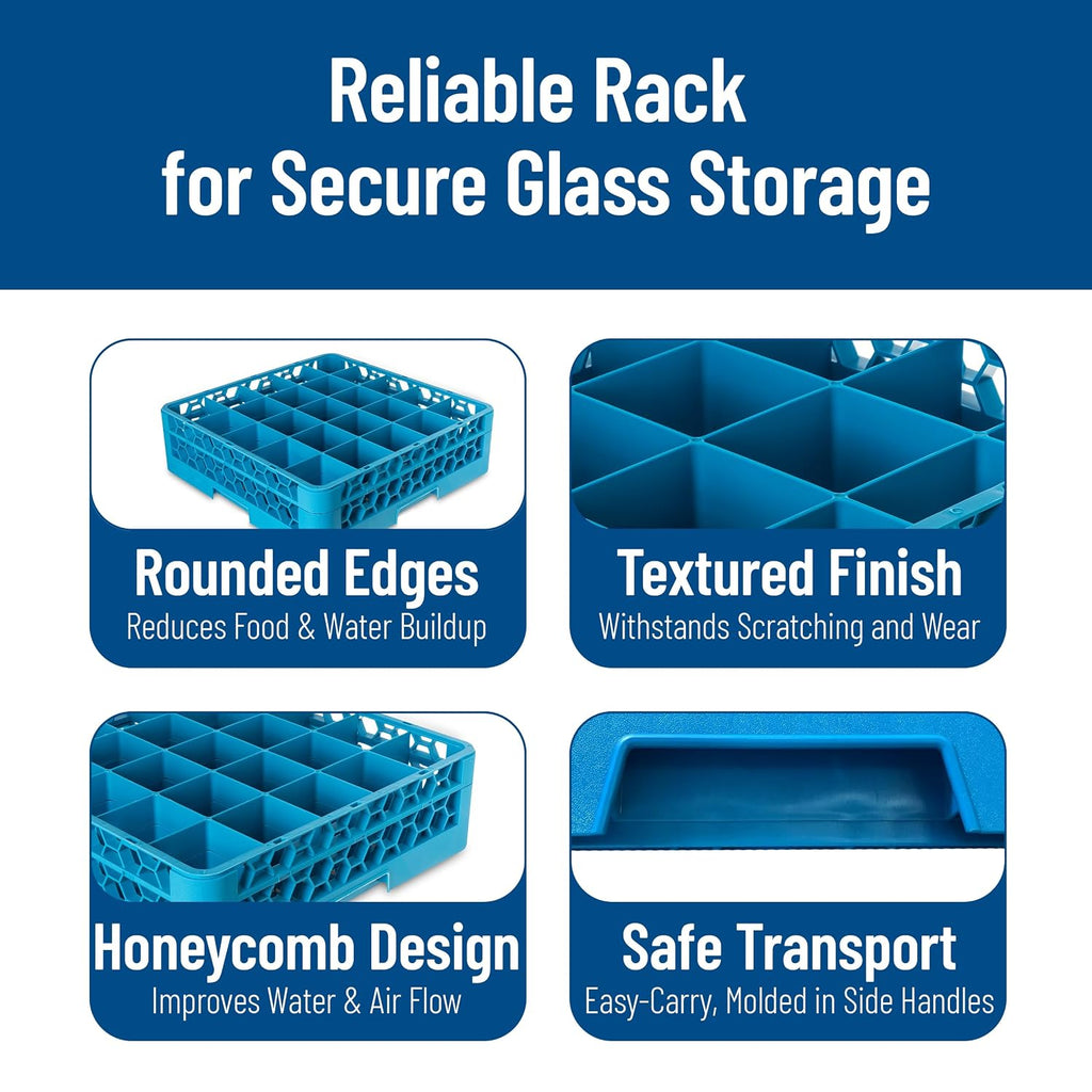 RG25-114 OptiClean 25 Compartment Glass Rack with Extender, 3-1/2" Compartments, Blue (Pack of 4)