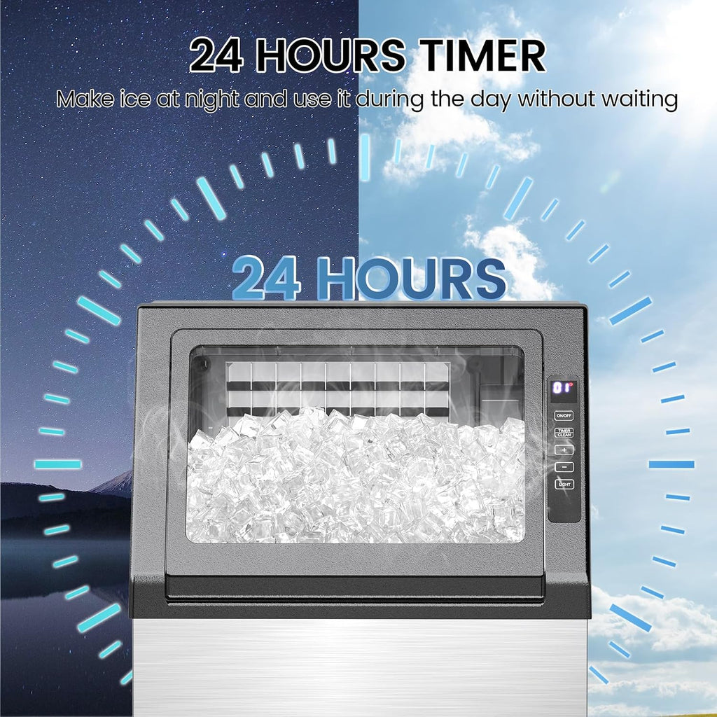 Commercial Ice Maker Machine, 80Lbs/24H Under Counter ice Machine with 24 Hours Timer & LCD Panel, 28lbs Storage