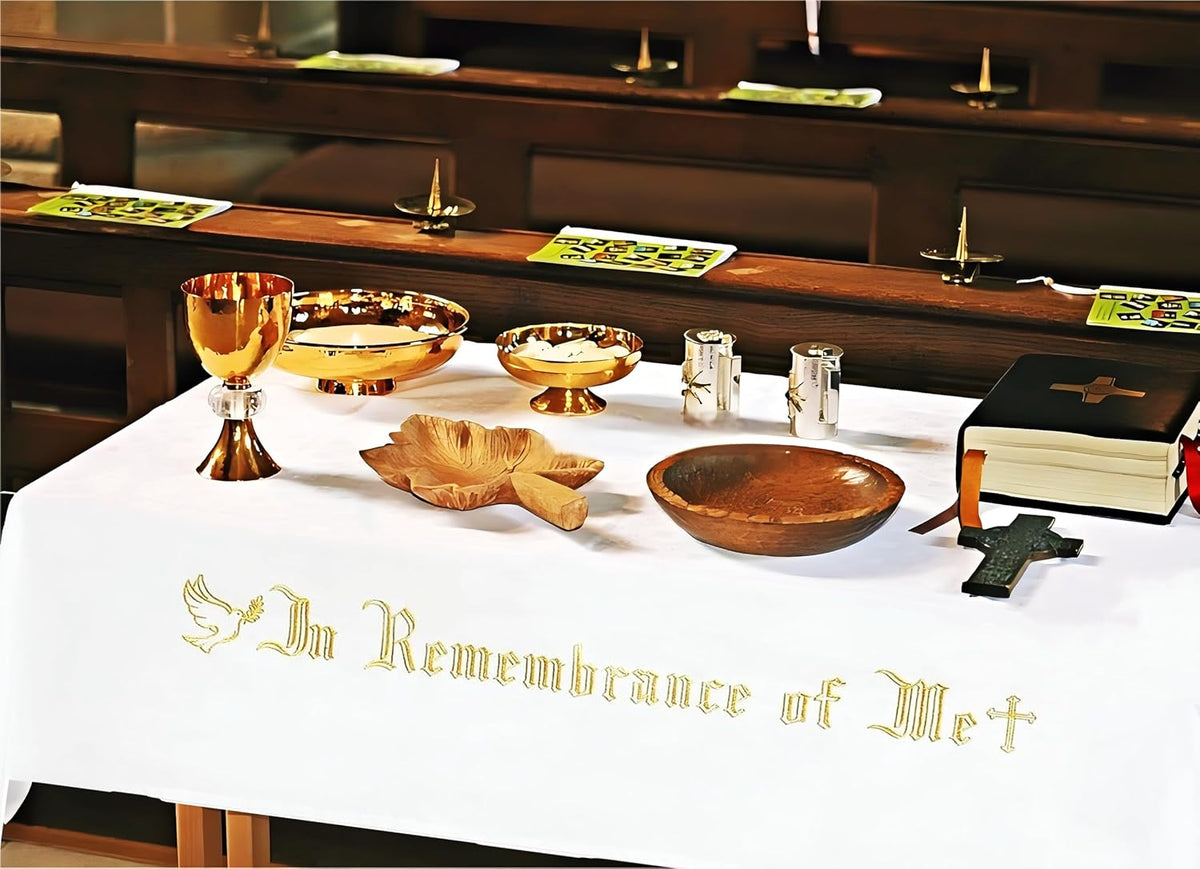 Large in Remembrance of Me Embroidery Altar Frontal Holy Communion Table Cloth Cover, 88.2x52 in Communion Table