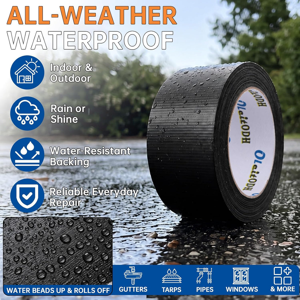 Black Duct Tape Bulk, 2 Inches x 30 Yards, 16 Pack