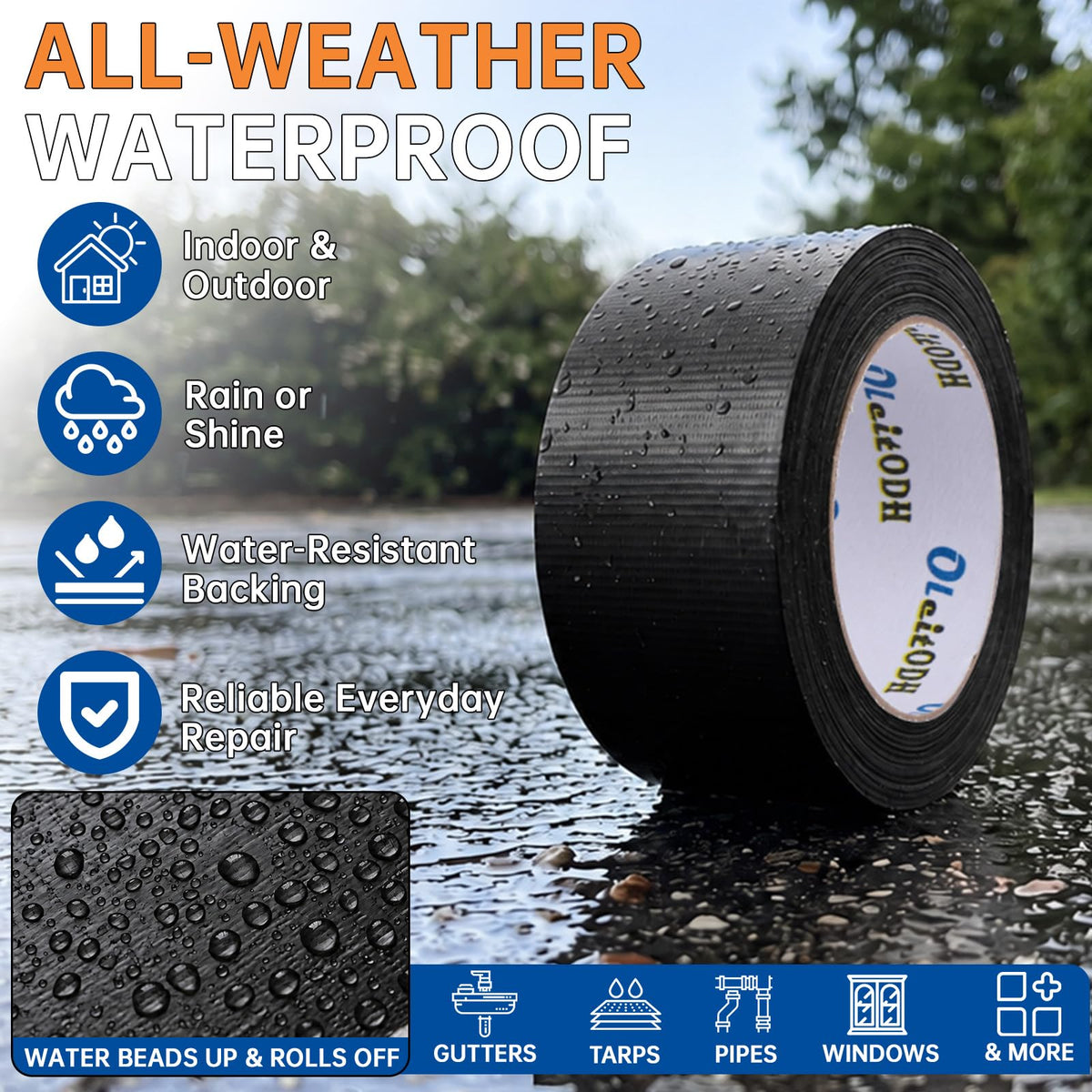 Black Duct Tape Bulk, 2 Inches x 60 Yards, 12 Pack