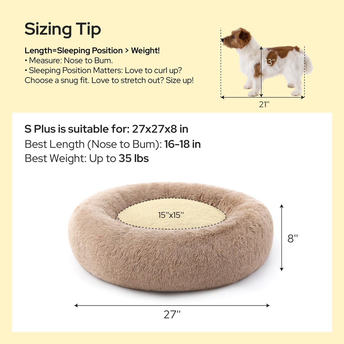 Calming Small Medium Dog Bed Donut Washable Puppy Bed,27ins Camel