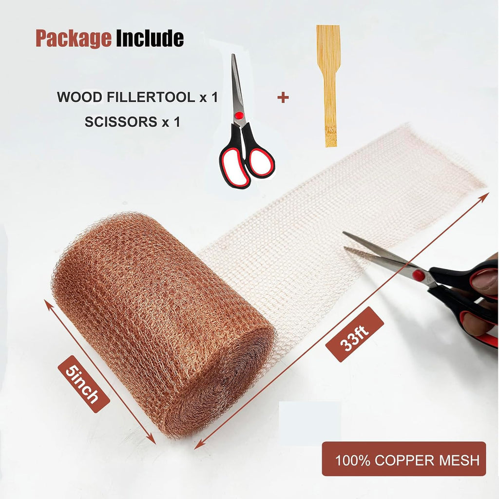 Copper Mesh Rodent Control 5in x 33ft, Rustproof, 0.17mm Wire, Double Layer | Pure Copper Mesh Roll Ideal for Slug