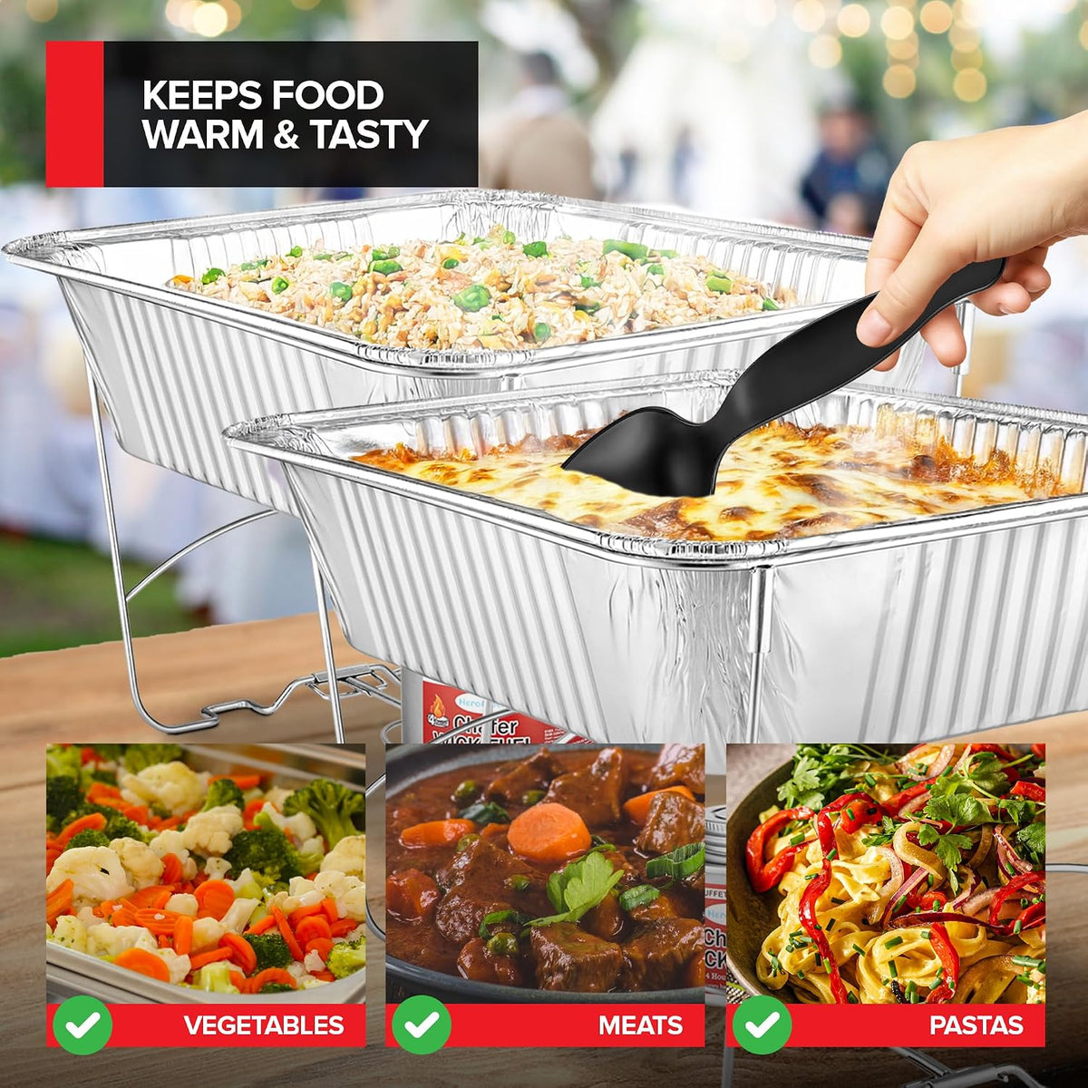 Complete Chafing Dish Buffet Set (39pc) Disposable Catering Supplies- Includes Serving Utensils, 6hr Fuel cans, 6
