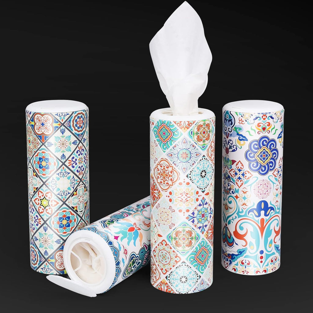 Car Tissues Cylinder with Cap, Round Tissue Box Container (4 Pack)