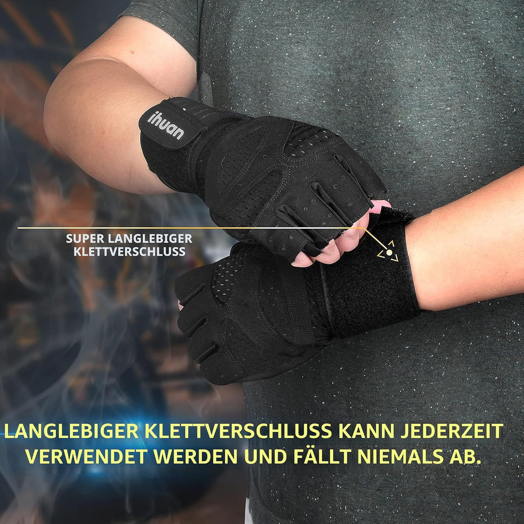 Ventilated Weight Lifting Gym Workout Gloves with Wrist Wrap Support for Men & Women, Full Palm Protection