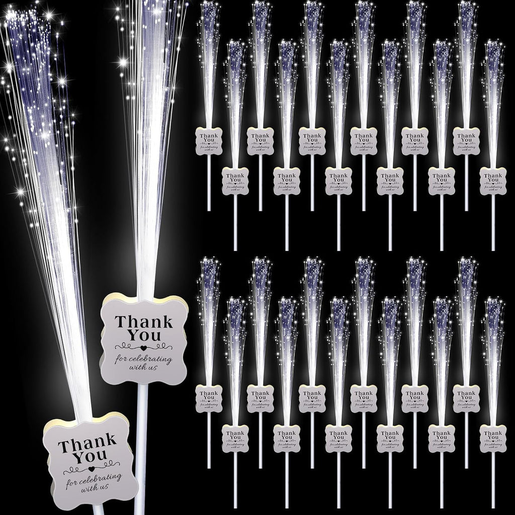 100 Pcs White Wedding Light up Sticks LED Sparklers Thank You Fiber Optic Glow Wands with 3 Mode for Send off