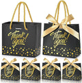 50Pcs Small Thank You Gift Bags with Handles & Bows, Black/Gold
