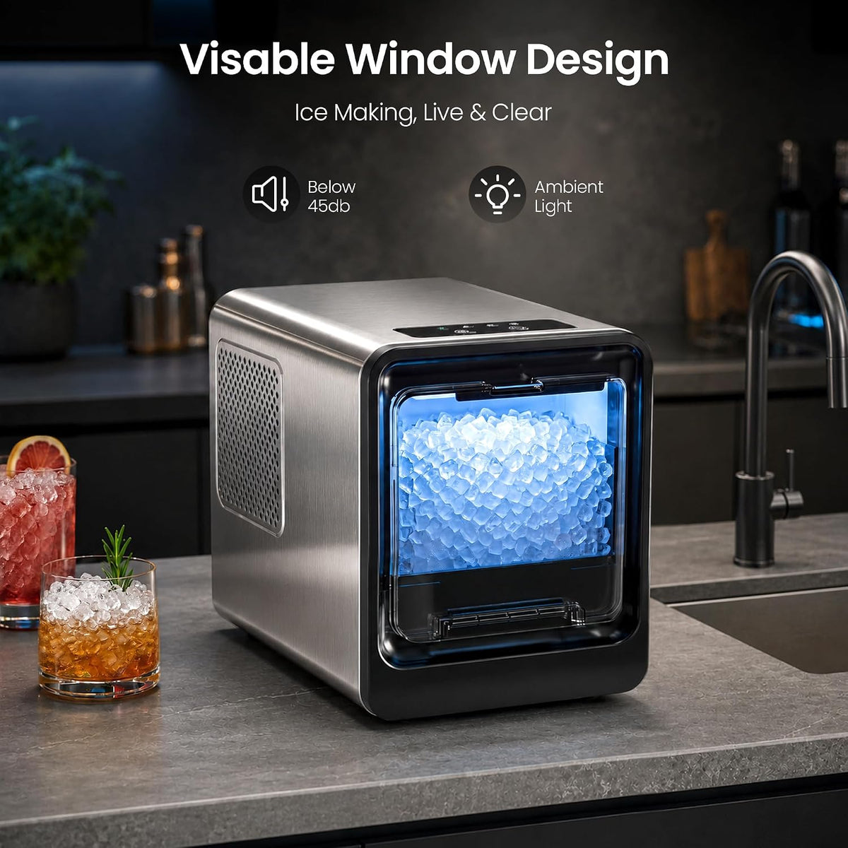 Nugget Ice Maker Countertop, 35 lbs/24H, Ice in 4 Mins