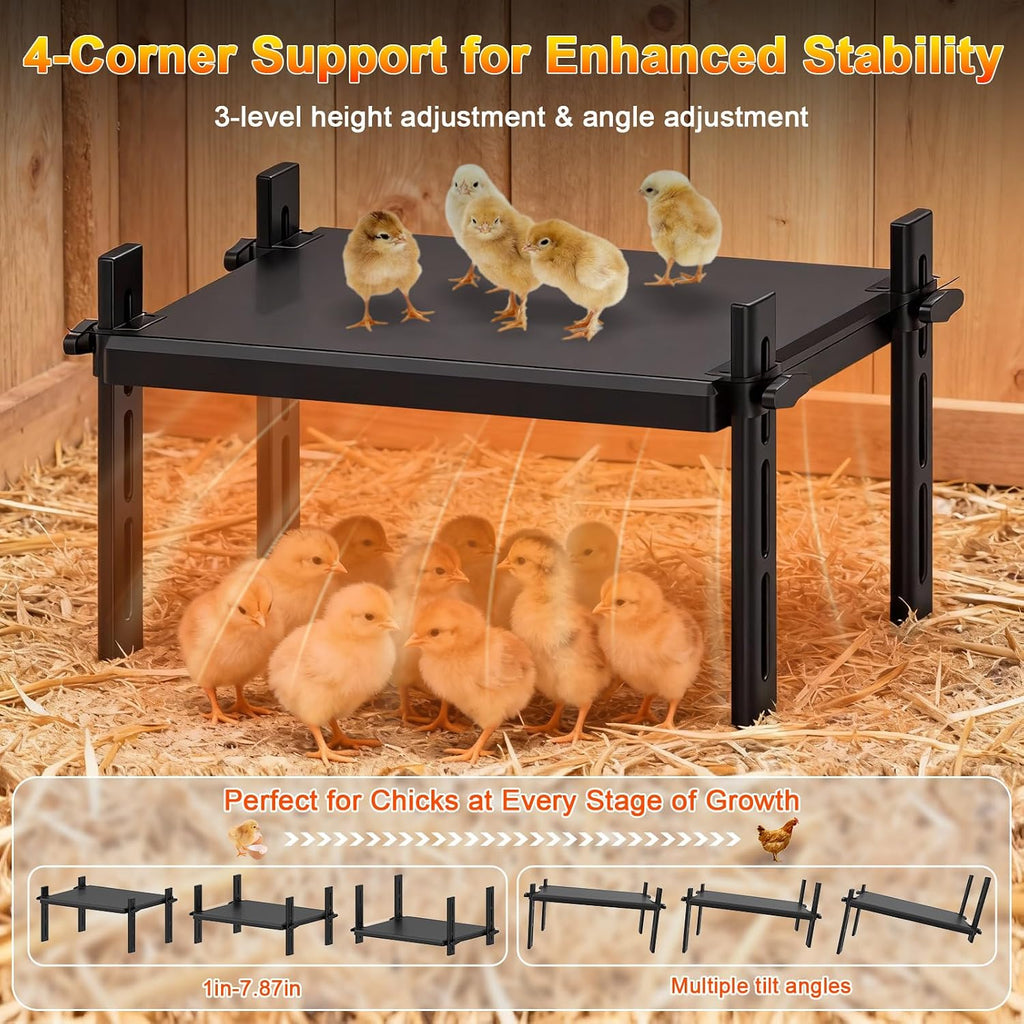15" x 12.6" Large Chicks Brooder Heater for 20 Chicks - 49W Height & Angle Adjustable Chick Brooder Heating Plate