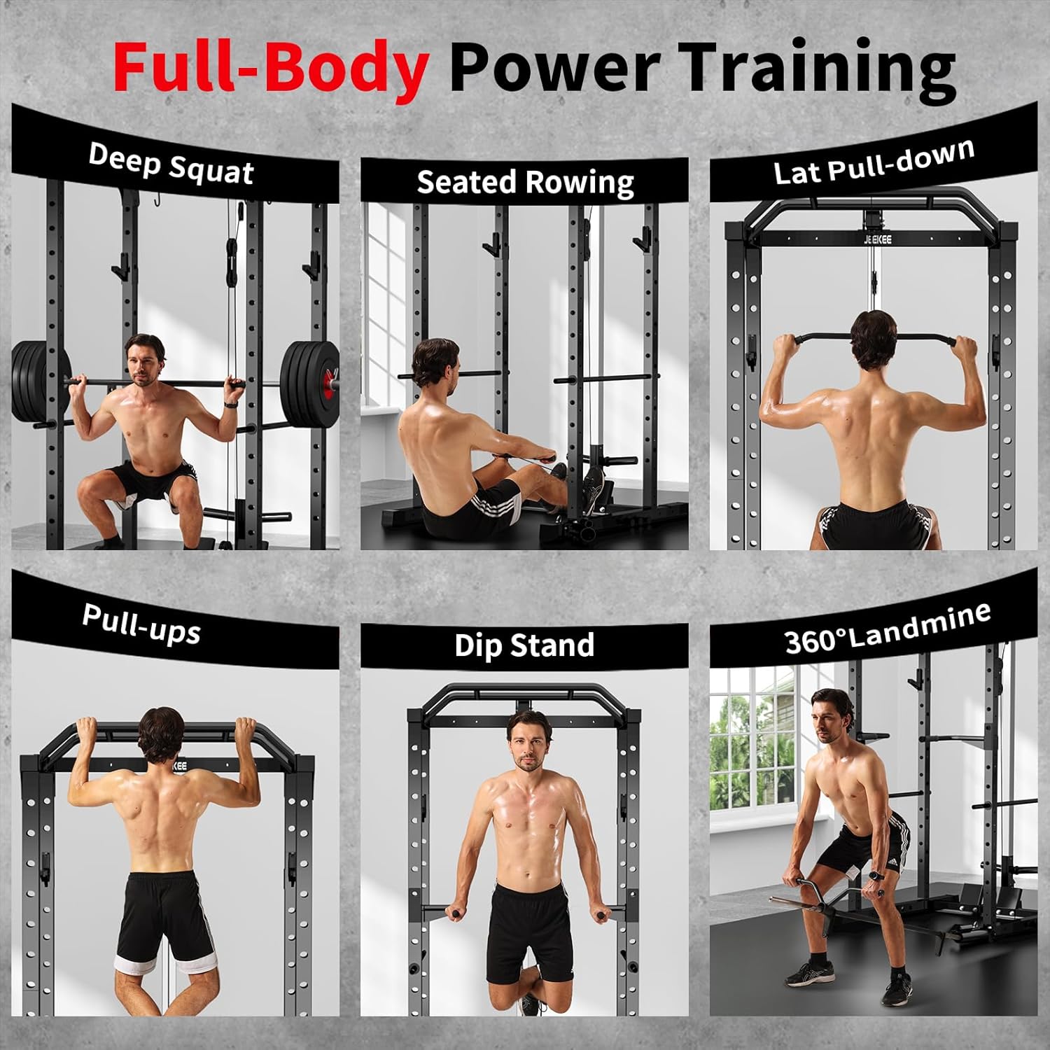 Power Rack with LAT Pulldown, 2000LBS Power Cage with Cable System, Multi-Function Squat Rack with J-Hooks, Safety