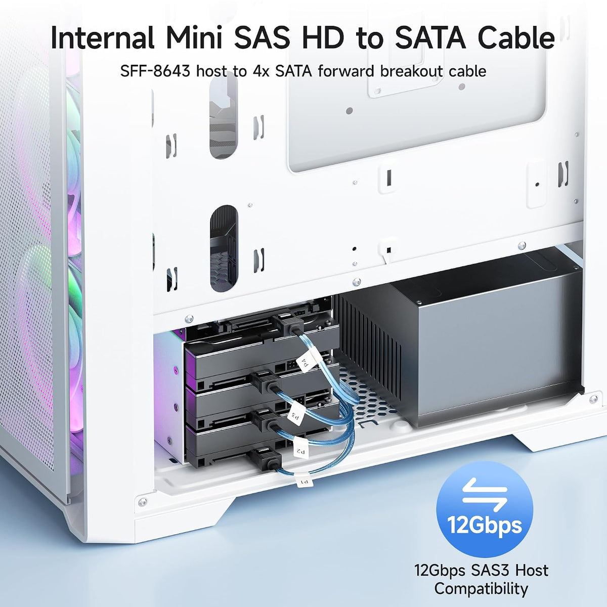 Cable Matters Internal Mini SAS HD to SATA Cable, 3.3ft/1m