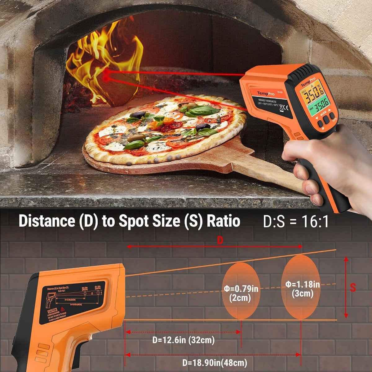 TempScan Infrared Thermometer Gun with 2 Laser for Pizza Oven Grill